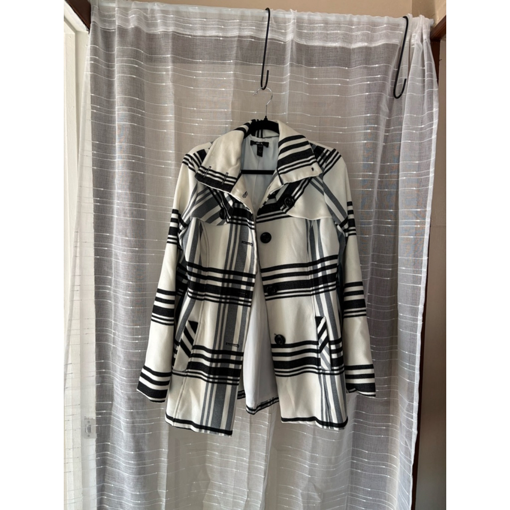 Women's BCX Plaid Coat Size L uWhite Black